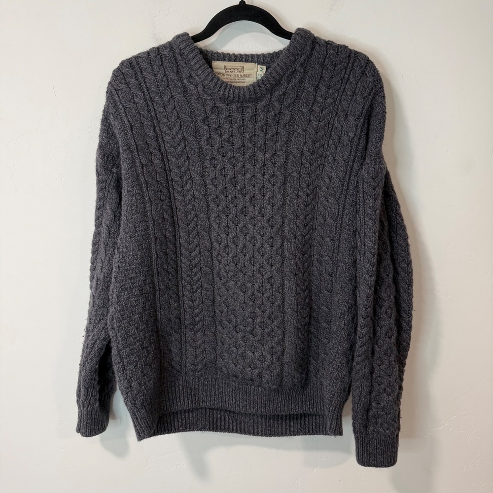 Aran Sweater Market Mens Sweater M Charcoal Gray Fisherman Merino Wool Ireland